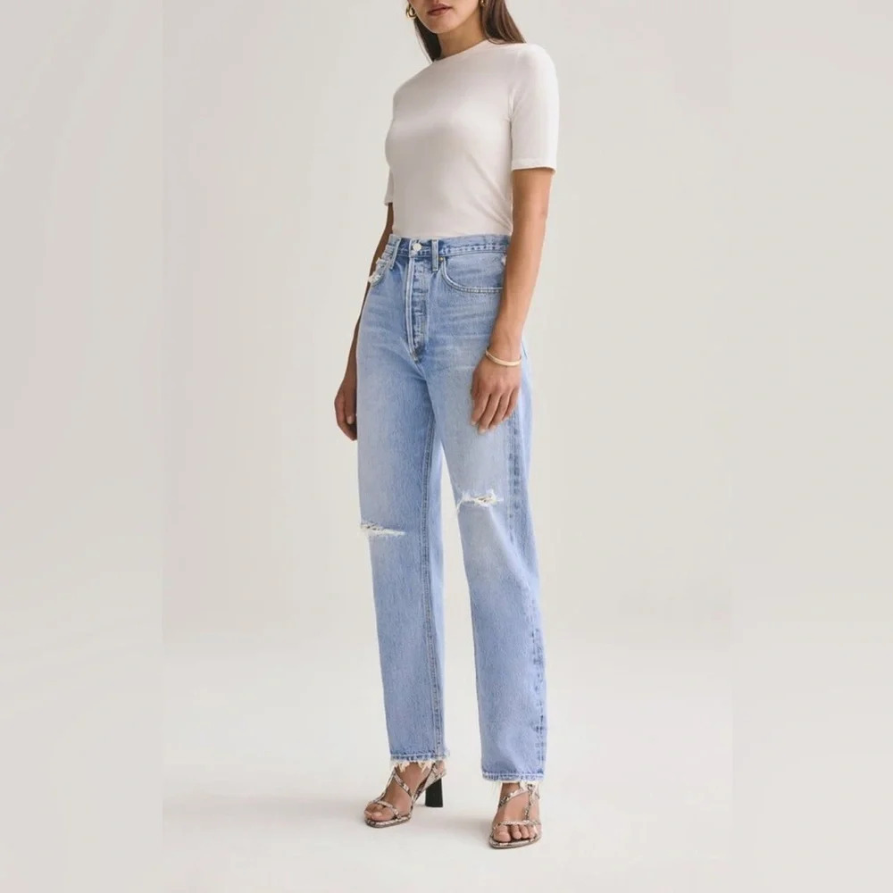 AGOLDE  Light Wash Distressed Denim Jeans, Size 24